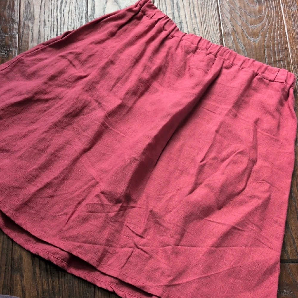 MEETRA LINEN I Raspberry Pull-On A-Linen Linen Maranon Short Skirt, M - Picture 6 of 10